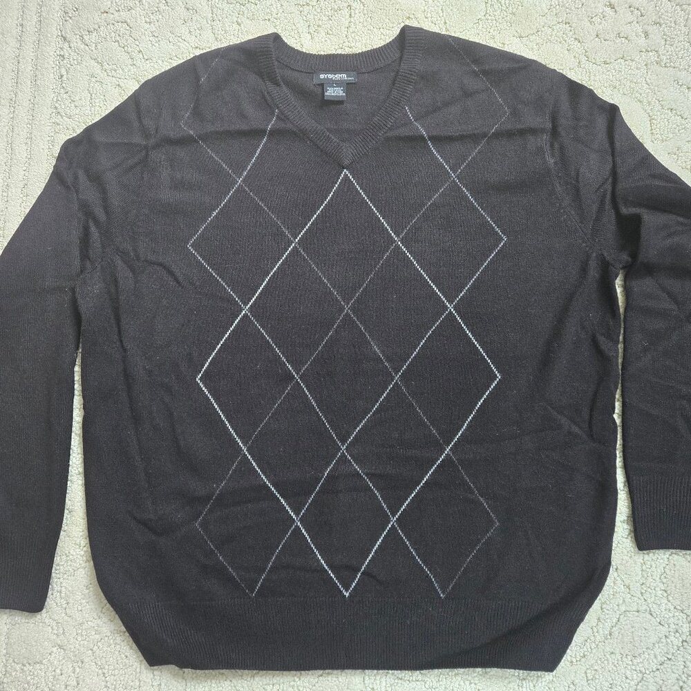 System Mens Argyle V-Neck Pullover Sweater sz Lg